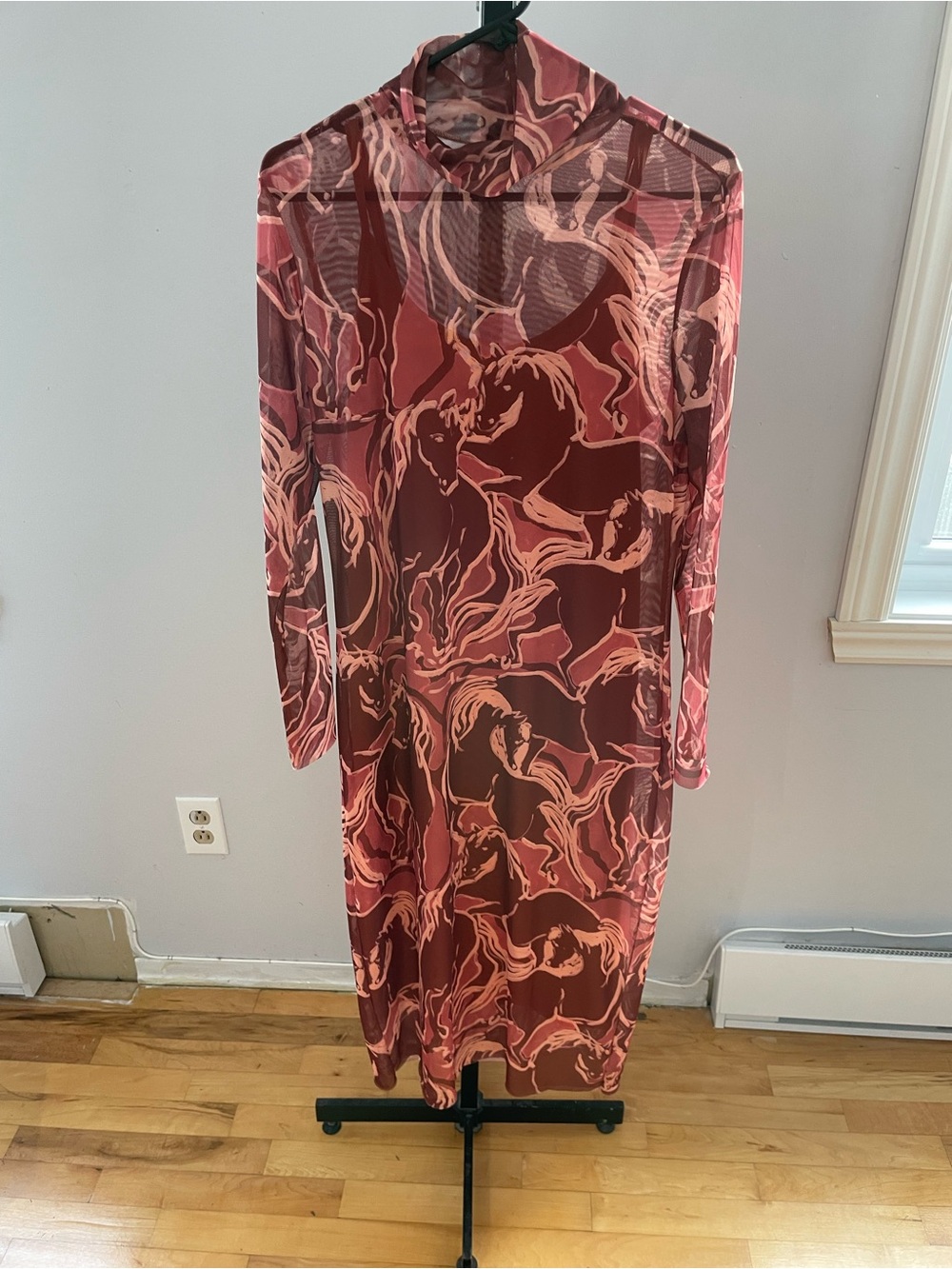 Betsey Johnson Pink and Orange Abstract Mesh Midi Dress